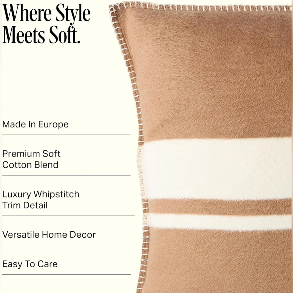 Preston Lane Highrise 21x21‎ Throw Pillow Camel Creamy White Stripe Neutral New